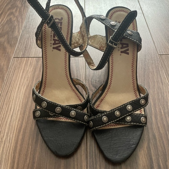 Replay Black Studded Cork Wedge Sandals with Silver Accents - Picture 4 of 5